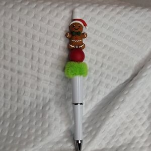 Festive Gingerbread Pen with Green Pom Pom